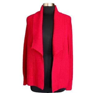 Chico's Raleigh Ribbed Cardigan Sultry Red Sz Large / 12 Cable Knit Shawl Collar